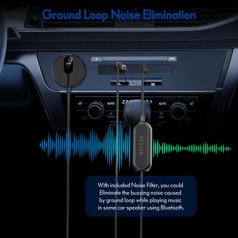 Bluetooth Car Kit With Wireless Aux Receiver For Hands Free Calling And Music Streaming Ground Loop Noise Filter display