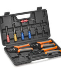 DC02 8 Piece Wire Crimp Kit For Deutsch Connectors And Weather Pack Terminals With Connector Removal Tools in open case