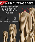 Close-up of 13-Piece Cobalt Drill Bit Set For DIY Pros M35 HSS 1/16 To 1/4 Inch 135 Degree Split Point Jobber Length Bits Kit