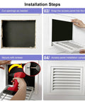 Installation steps for Heavy Duty Louvered Return Air Grille Access Hatch Panel Wall Ceiling Vent for smooth airflow.