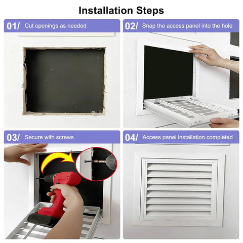 Installation steps for Heavy Duty Louvered Return Air Grille Access Hatch Panel Wall Ceiling Vent for smooth airflow.