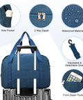 Navy blue underseat travel duffel with laptop compartment, wet pocket, side pocket, and adjustable strap on luggage handle