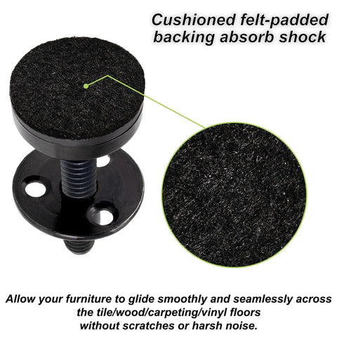Heavy Duty Furniture Leveling Feet Adjustable Levelers For Desks Chairs Cabinets Dressers And Benches Screw On Round T Nut Kit Three Eighths Inch Sixteen Thread Four Pack Black with cushioned felt pad