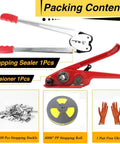 Heavy Duty Pallet Strapping Kit With Poly Strapping Tensioner, 4000 Inch PP Strapping Band, 100 Metal Seals, Sealer Tool, contents display