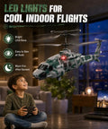 Rugged RC Helicopter With Realistic Military Look, 2.4GHz Control, altitude hold, one-key takeoff, LED lights indoor flight