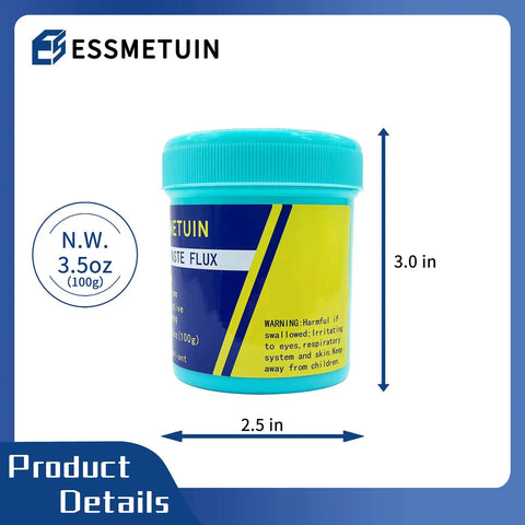 Rosin Paste Flux No Clean No Fuss Lead Free Halogen Free Soldering Paste For Phone Boards PCBs And BGA Repair Fast Wetting Low Smoke Easy Solder Flow RoHS Compliant 3.5oz Bottle in blue 3x2.5 inch container