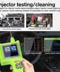 P100 Pro Power Circuit Probe Kit 9V 30V Automotive Circuit Tester display with injector testing instructions and waveform signals