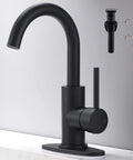 Matte Black Single Handle Sink Faucet With 360 Degree Swivel Spout Deck Plate 4 Inch Centerset Lavatory Faucet Pop Up Drain