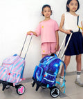 Foldable Aluminum Backpack Trolley Cart With Stair Climbing Wheels, Adjustable Handle And 77 Lb Capacity, Pink and Blue Backpacks
