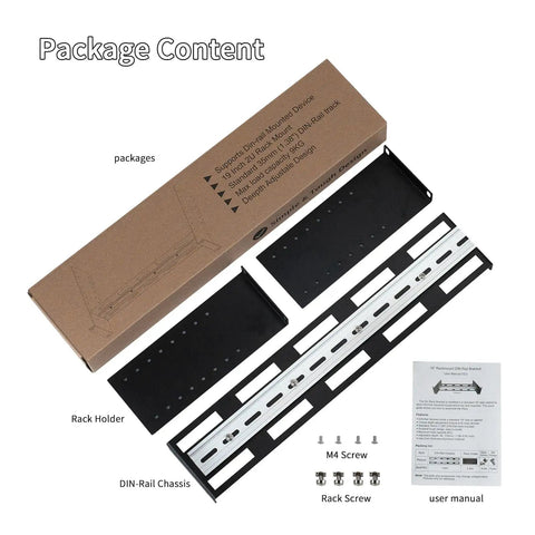 Parts of 2U 19 Inch Rack Mount DIN Rail Kit Adjustable Depth 48 to 174 Millimeters Aluminum Rack Mount Bracket With 35 Millimeter DIN Rail