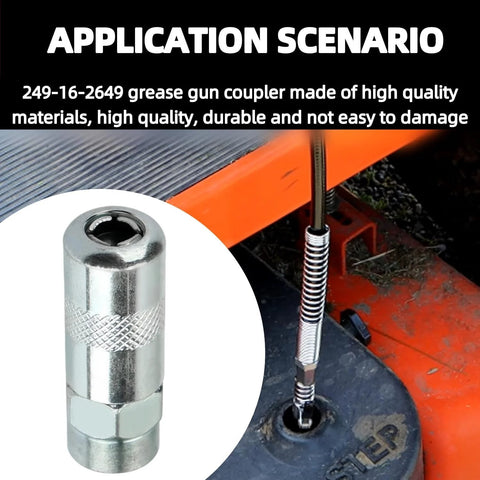 Milwaukee grease gun coupler tip, four-pack; chrome metal with knurled grip, for M18/M12 cordless guns, close-up view.