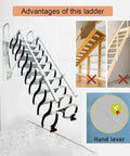 Electric Telescopic Attic Ladder Hidden Loft Stairs With Grip Tight Safety Rails, easy access, features and advantages displayed.