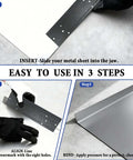 Easy to use 12 Inch Folding Sheet Metal Bending Tool for HVAC pros shown in three steps with cold rolled steel construction