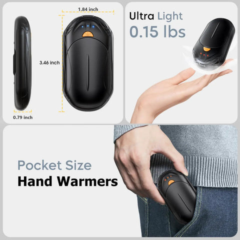 Rechargeable Hand Warmers 2 Pack With 20 Hours Of Safe Heat shown in hand and pocket
