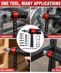 Pro Grade Electric Rivet Gun Adapter Kit For Drills M3 To M10 in use for automotive repair and furniture assembly tasks