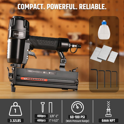 2 In 1 Pneumatic Brad Nailer And Stapler 18 Gauge Air Nail Gun For Upholstery And Woodworking with accessories shown on table