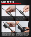 DAYDOOR 10-piece concrete hole saw kit with SDS Plus/Max adapters; four-panel installation diagram.