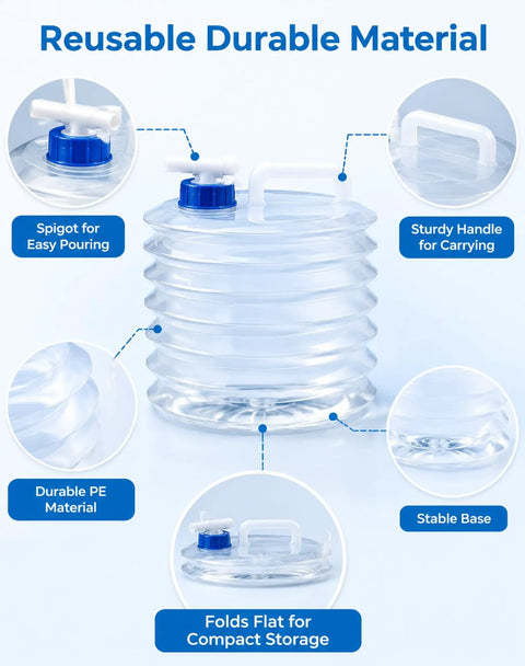 Collapsible Water Container With Spigot For Camping And Travel, lightweight foldable water jug with handle, 15 liter portable