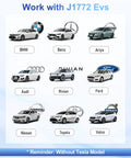 Image showcasing various brands compatible with Heavy Duty J1772 Extension Cable 21 Feet Long EV Charger Cord.