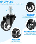 1.5 Inch Stem Casters 4 Pack Pu Swivel Wheels With M10 Threaded Stems And 360 Degree Rotation Heavy Duty Rolling Cart Casters No Stress Setup For Quick Furniture Replacement In Black showcasing 360-degree swivel and PU wheel design.