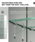 Adjustable tempered glass shelves of Heavy Duty Anodized Aluminum Bathroom Medicine Cabinet, ideal for customizable storage.
