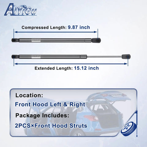 2 Pieces Front Hood Struts Shocks Lift Supports Gas Springs Direct Fit For Hyundai Santa Fe 2013-2019, aluminum, sizes shown