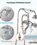 Polished Chrome Clawfoot Tub Faucet With Wall Mount and Handheld Shower, Double-Handle Tub and Shower Mixer, Solid Brass