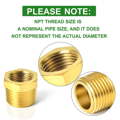Brass Pipe Fitting Reducer Kit One Inch NPT Male To Three Quarter Inch NPT Female Adapter Hex Bushing shown in close-up view