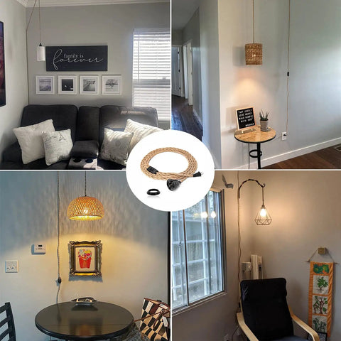 15 Foot Pendant Light Kit With Switch Vintage Rope Pendant Lamp With Plug In Cord Twisted Hemp Rope E26 Socket Diy Light Fixture