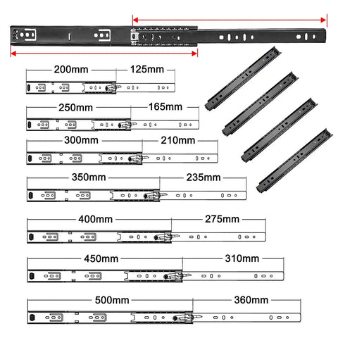 Diagram of Six Pack 20 Inch Drawer Rails With Ball Bearing Beefy Heavy Duty Drawer Slides Side Mount Screws Included Black Finish