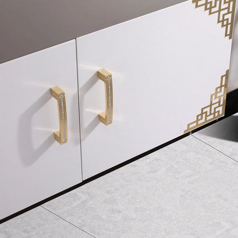 Gold Crystal Cabinet Pulls For Kitchen And Bathroom, 3.8 Inch Hole Centers, Zinc Alloy With Czech Crystals, installed on white cabinets