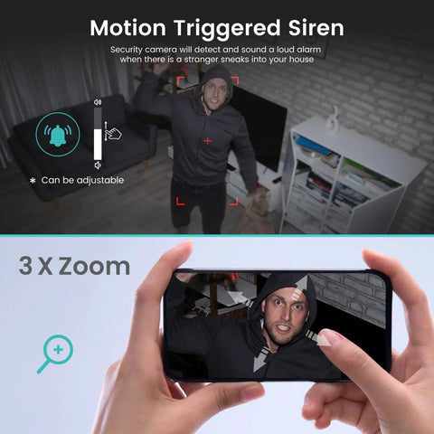 2K Indoor Security Cams Twin Pack With Night Vision, Smartphone App Access, WiFi Home Surveillance demo showing motion alerts on phone
