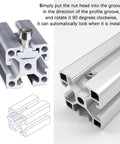 50 Pack 3030 Series Sliding T Nuts With M6 Thread Hammer Head For 8mm T Slot Aluminum Extrusion Profiles in use with locking detail.