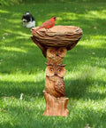 Sunflower Themed Resin Bird Bath For Outdoors And Gardens With Owl Pedestal And Ladybug Accent 8.66 Inch Lightweight Bowl