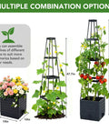 2 Pack Raised Garden Bed Planter Box With Trellis, 57 Inch Self Watering Tomato Planters For Climbing Plants with flowers and vines.