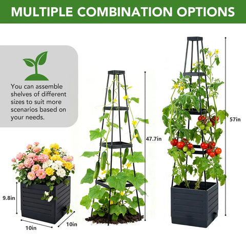 2 Pack Raised Garden Bed Planter Box With Trellis, 57 Inch Self Watering Tomato Planters For Climbing Plants with flowers and vines.
