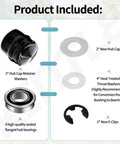 Front Wheel Bushing To Bearing Conversion Kit components including 4 sealed hub bearings, 2 retainer washers, and 4 thrust washers