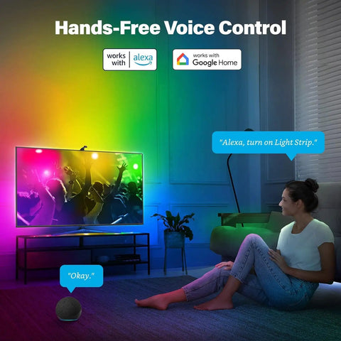 Ambient TV Backlight Kit With Camera For 50 To 60 Inch TVs Smart RGB LED Light Strip With Sync Color WiFi Control Works With Alexa And Google Assistant App Control Offline Mode