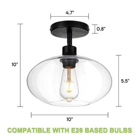 Semi Flush Mount Ceiling Light With Clear Glass Shade Modern Vintage Vibe Fixture for Dining Room Bedroom Hallway Cafe