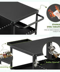 Outdoor Grill Cart Table With Pizza Oven Stand For Indoor And Outdoor Cooking, features stainless steel tabletop and bottle opener.