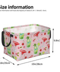 Genuine Rectangular Storage Basket For Zero Fuss Organization, Waterproof Fabric Bins With Fresh Print Vibes, Solid Household Declutter Game Changer For Laundry And Kids Toys, 15x9.8x9.8 inch, pink beverage design.
