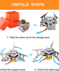 Portable 3700W Camping Stove with Piezo Ignition foldable steps and carry case, ideal for backpacking and outdoor cooking.