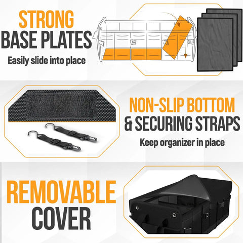Features of Trunk Organizer With Cooler For SUV And Car, Collapsible Multi Compartment Storage Box With Non Slip Bottom And Straps