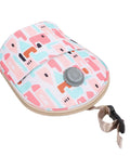 Grab And Go Breastmilk Cooler Bag Crafted From Tough Canvas With Plug In Usb Cooling And Warming Ports For Parents On The Fly Travel Friendly Insulated Nursing Pouch in colorful geometric pattern.