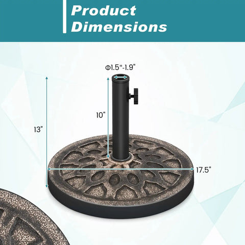 Dimensions of Beefy 30 Lb Umbrella Base With Adjustable Knob For 1.5 To 1.9 Inch Poles Round Resin Parasol Stand
