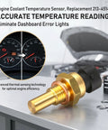Plug And Play Drop In Coolant Temperature Sensor For Engine Ect Temp Sensor Replacement, Delphi Gold Compatible OEM 15369305 1341856 55199579 2112-3851010, Fits Buick Camaro Silverado Suburban Tahoe Express Yukon And More. Brass sensor with gauge and engine bay
