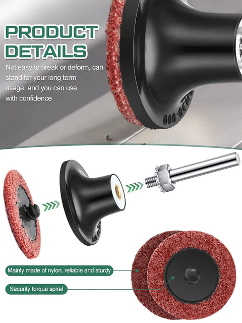 92-Piece 2-Inch Sanding Discs Set With One Quarter Inch Shank Holder for die grinder, showing red 180-240 grit disc and nylon holder