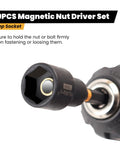 29 Piece Magnetic Nut Driver Set With SAE And Metric Bits, showing deep socket driver in use on impact drill