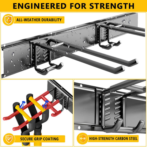 Heavy Duty Garage Tool Organizer Wall Mount 48 Inch Storage Rack with 6 Adjustable Double Hooks, All-Weather Durability