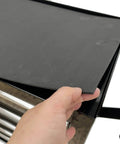 Close-up of Rolling Metal Tool Chest With 5 Drawers, showing non slip drawer liner being lifted, steel handle visible.